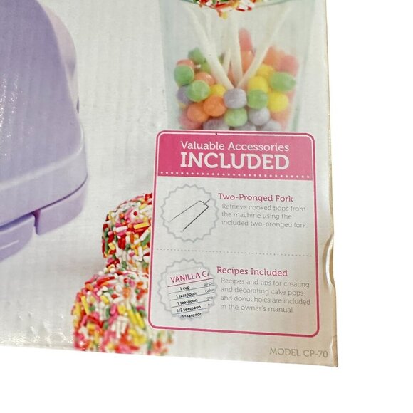 Babycakes Cake Pop Maker CP-70 Purple Nonstick Fork Recipes NEW Donut Holes - Picture 2 of 10